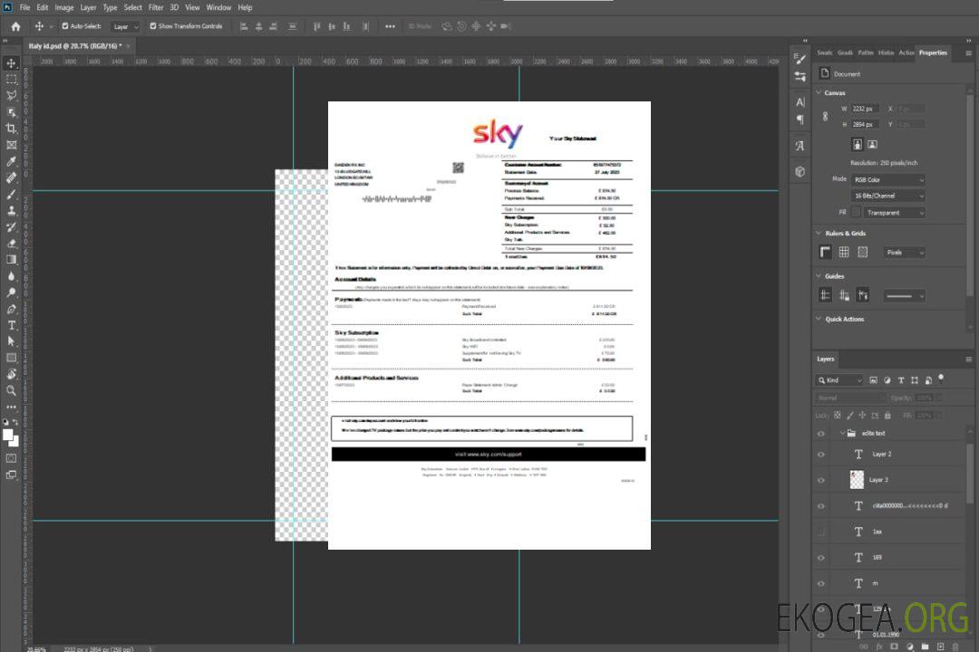 Facture commerciale des services publics Sky, SCR template Facture commerciale des services publics Sky, SCR template